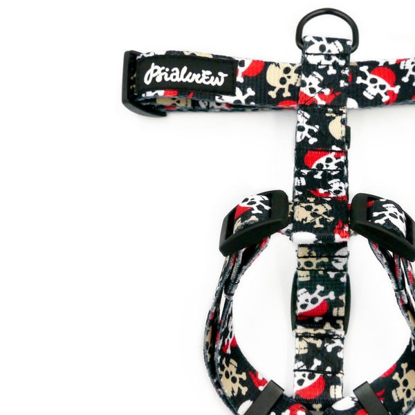 Małe Szelki dla Psa Guard, dla mniejszych psów, taśma 2 cm, model Piraci, czarne okucia