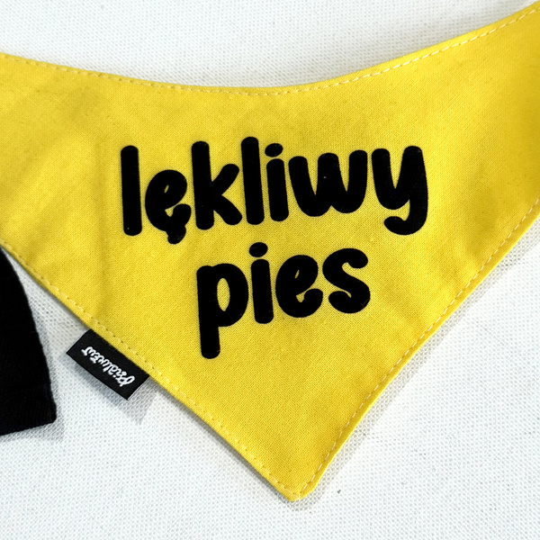 Bandana ostrzegawcza dla Psa NERWOWY PIES Psiakrew, personalizowana chusteczka, żółta bandana