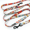 Long Dog Leash Winter Folk width 2 cm (0.78") wide, black snap hook 7 cm