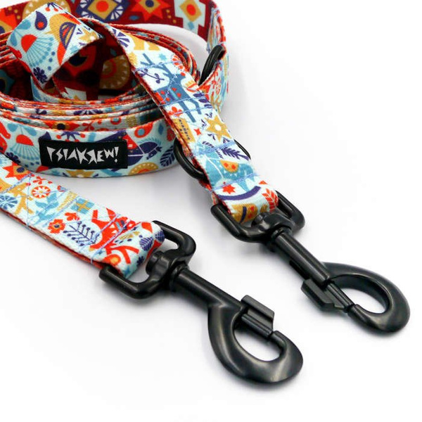Dog Leash Winter Folk width 2.5 cm, 1" wide, big black snap hook 8 cm