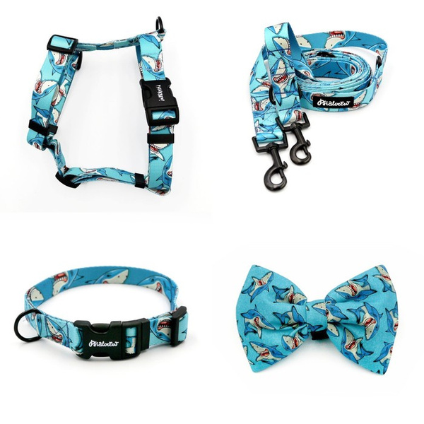 ACCESSORY KIT. Medium dog. Psiakrew Shark Series; Collar, Harness, Leash, Bow tie