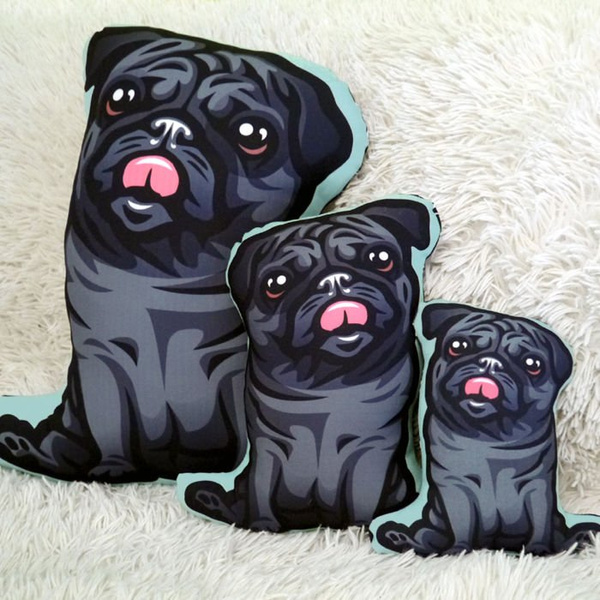 Decorative Dog Pillow Cushion, Black Pug, Mops, Carlin cuddly mascot