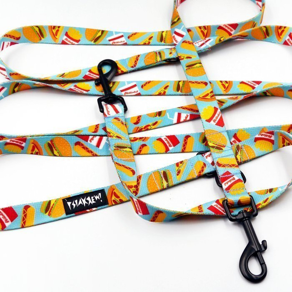 Long Dog Leash Doggy Foodie width 2 cm (0.78")  wide, black snap hook 7 cm