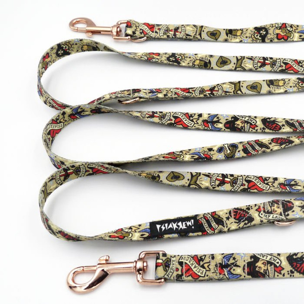 Long Dog Leash Dog Tattoo Flash width 2 cm (0.78") wide. black snap hook 7 cm