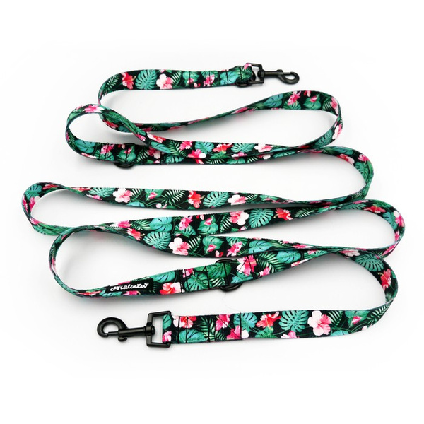 Dog Leash Tropical Monstera width 2.5 cm, 1" wide, snap hook black 6cm