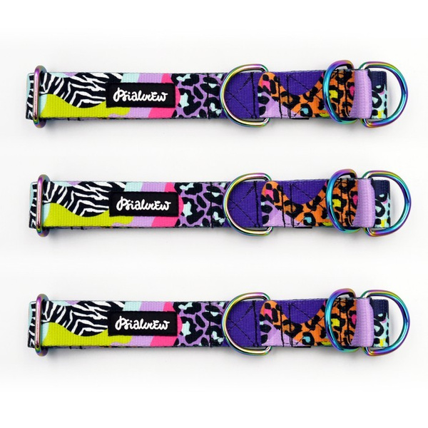 Half-choke collar Crazy Leopard, 3 cm wide, medium and big dogs, holo extras