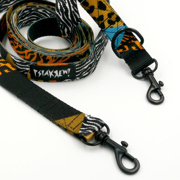 Leash for micro and small Dog; Wild Animals; adjustable; 2 cm wide, black small snap hook 4 cm