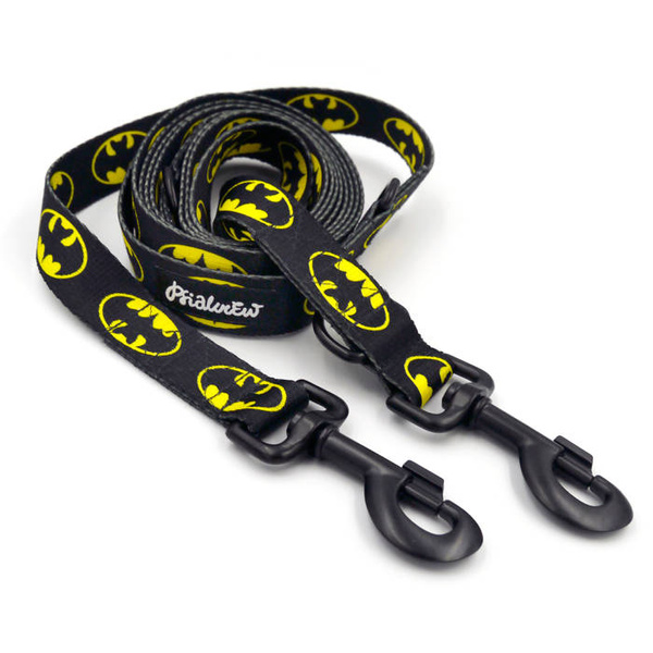 Dog Leash Batdog width 2.5 cm, 1"  wide, black, big snap hook 8 cm