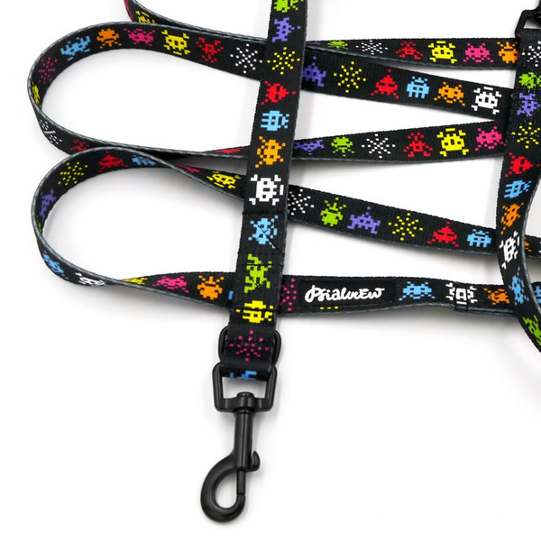 Long Dog Leash Invaders Psiakrew width 2 cm (0.78"), black snap hook 6 cm