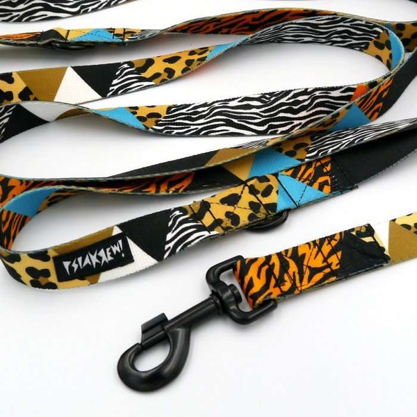 Dog Leash Wild Animals width 2.5 cm, 1"  wide, big black snap hook