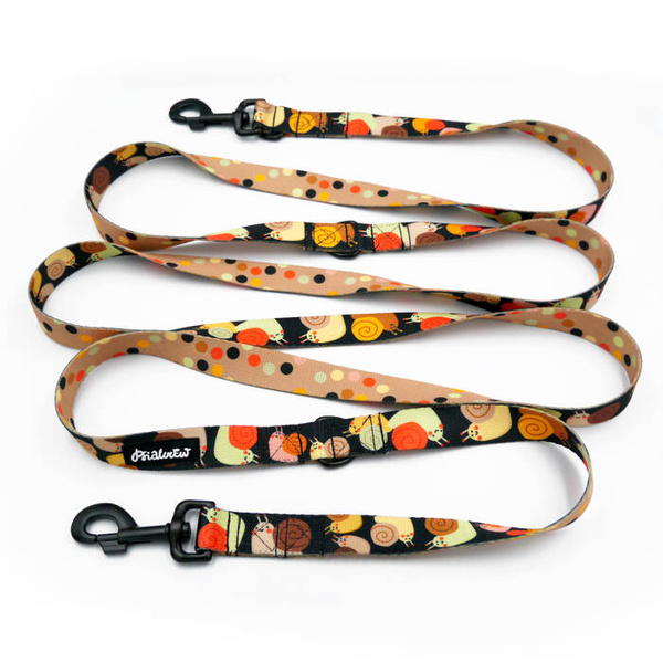 Lange abnehmbare Hundeleine Snail Family Psiakrew, Band 2,5 cm, Karabiner 8 cm, schwarz