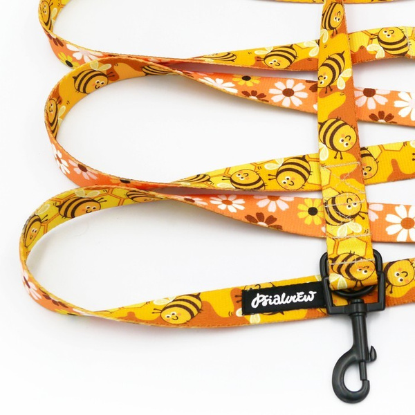 Dog Leash Busy Bees width 2.5 cm, 1" wide, snap hook black 6cm