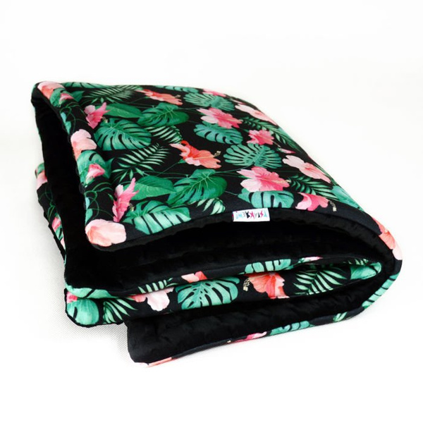 Kocyk dla psa Tropical Monstera Psiakrew, mata, pled dla psa w tropikalne wzory, polar Minky