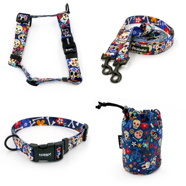 ACCESSORY KIT. Medium dog. Dia de los Muertos Psiakrew Series; Collar, Harness, Leash, Sachet for dog treats