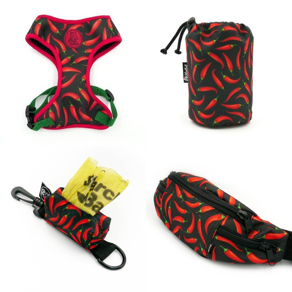 ZESTAW AKCESORIÓW dla psa Red Hot Chili Psiakrew; Szelki bezuciskowe, Saszetka, Etui, Nerka