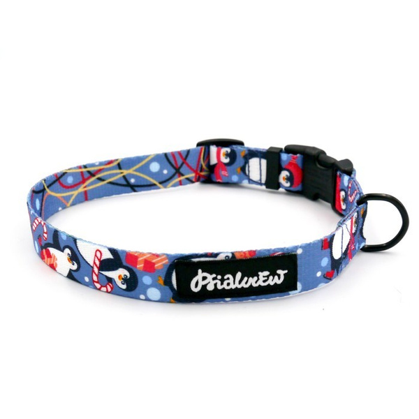 Dog Collar Penguin Winter Psiakrew, 2 cm 0.78" wide, for smaller dogs black extras