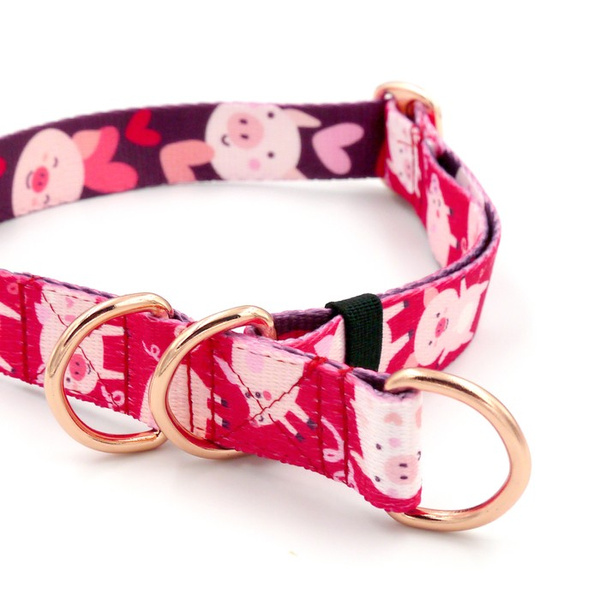 Halb-Klemmhalsband Piggy in Love Psiakrew, 2,5 cm breit, für mittelgroße und größere Hunde, Extras rosagolden