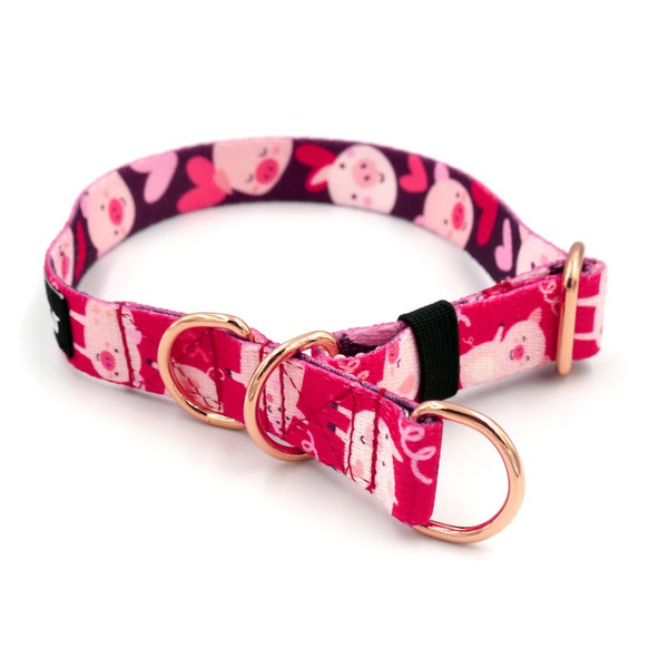 Half-Choke-Halsband Piggy in Love , 2 cm breit, für kleine Hunde, goldene Accessoires