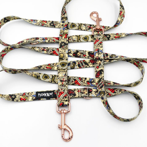 Long Dog Leash Dog Tattoo Flash width 2 cm (0.78") wide. black snap hook 7 cm