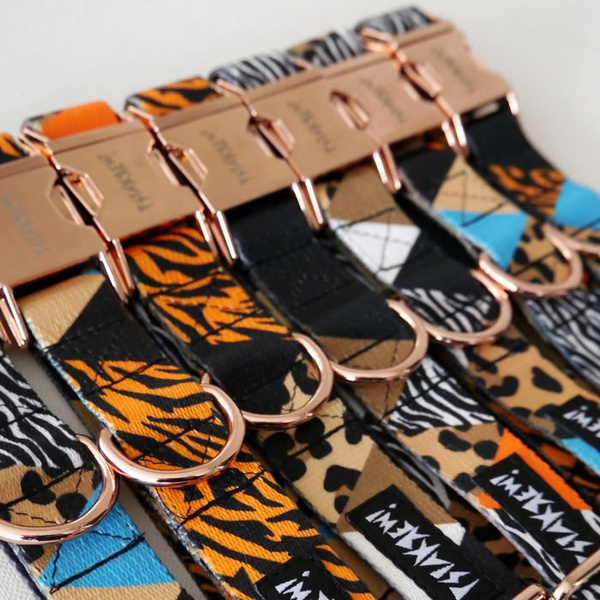 Dog Collar Psiakrew Wild Animals 2.5 cm, 1"  wide, pink gold