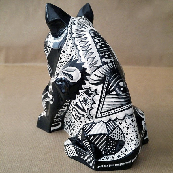 Sculpture Mexican Bull Terrier Tattoo, Day of the Dead, Dia De Los Muertos sculpture Dog skeleton