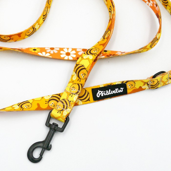Walking leash for Dog Busy Bees Psiakrew, width 2 cm, black snap hook 6 cm