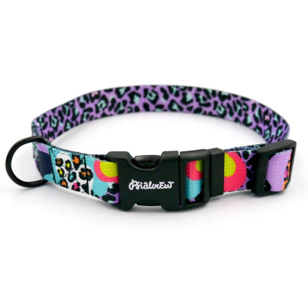 Dog Collar Psiakrew Crazy Leopard, 2 cm 0.78" wide, for smaller dogs black extras
