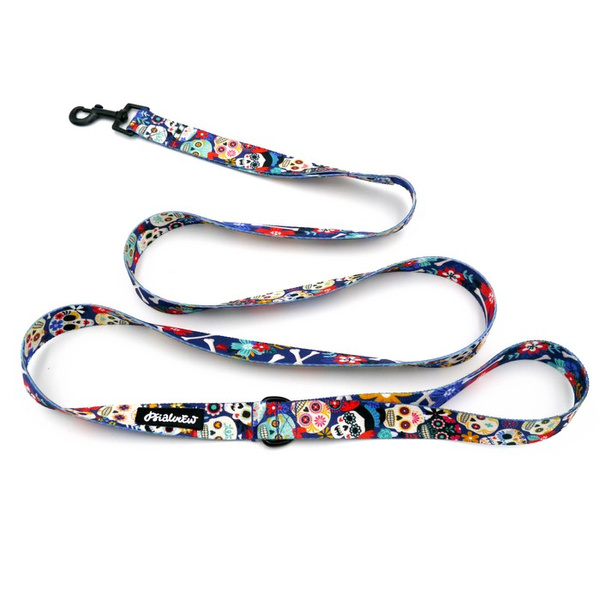 Dog Leash Dia de los Muertos width 2.5 cm, 1" wide, black snap hook 6 cm
