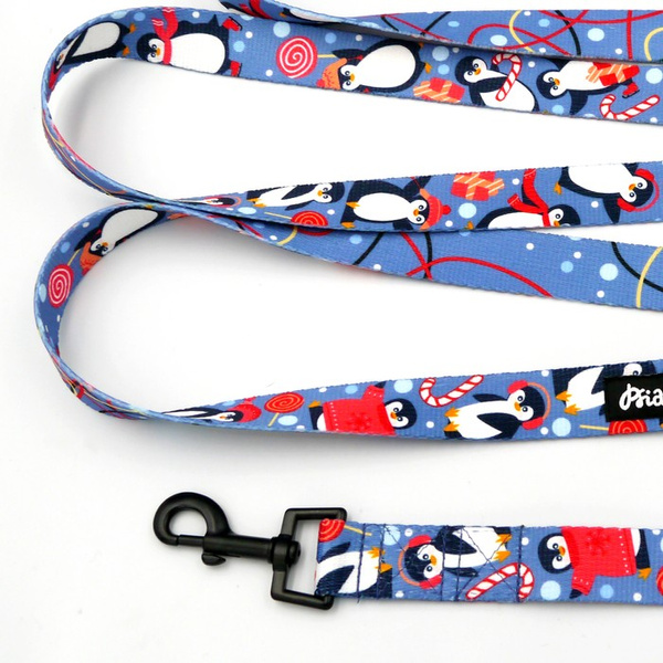 Hundeleine Penguin Winter Psiakrew, Breite 2,5 cm, Karabiner 6 cm schwarz