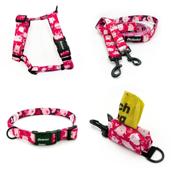 ACCESSORY KIT. Small dog. Piggy in Love Psiakrew Series; Collar, Harness, Leash, Pouch