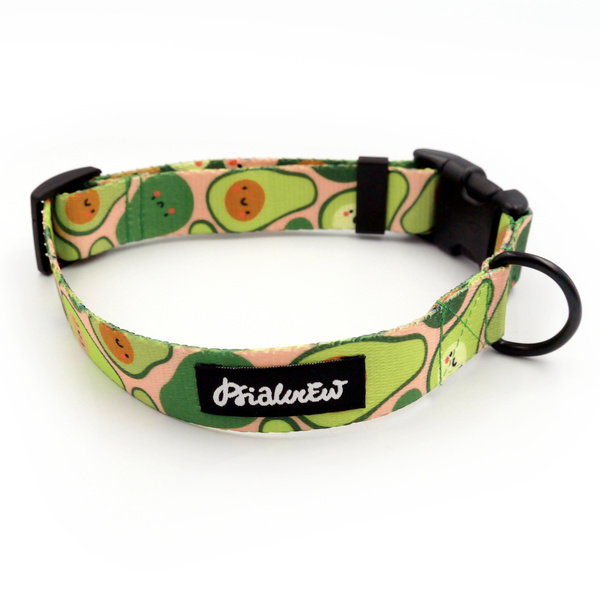 Obroża dla psa regulowana klamra zatrzaskowa Guacamole Time Psiakrew 2,5 cm czarne okucia