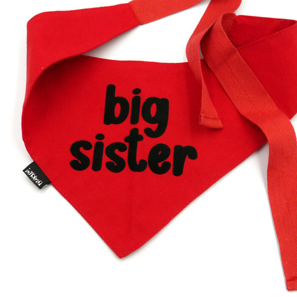 Dog Bandana BIG SISTER Psiakrew, personalized tied handkerchief, red bandana scarf