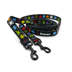 Long Dog Leash Invaders Psiakrew width 2 cm (0.78"), black snap hook 6 cm