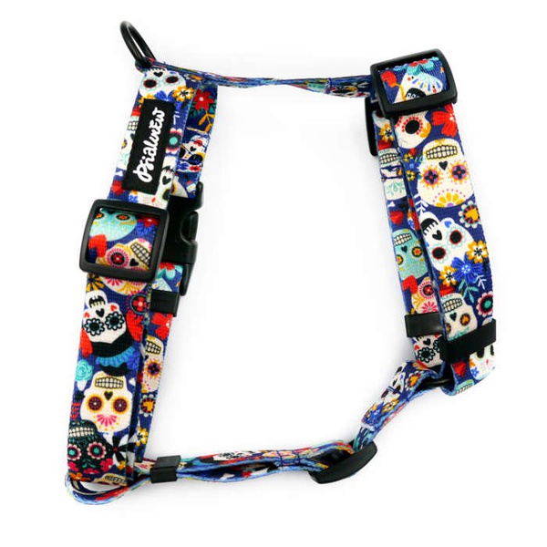 Harness for Dog, Día de los Muertos, Guard Harness, for medium and big dogs, black extras