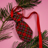 Red Christmas dog tie with tartan pattern Psiakrew