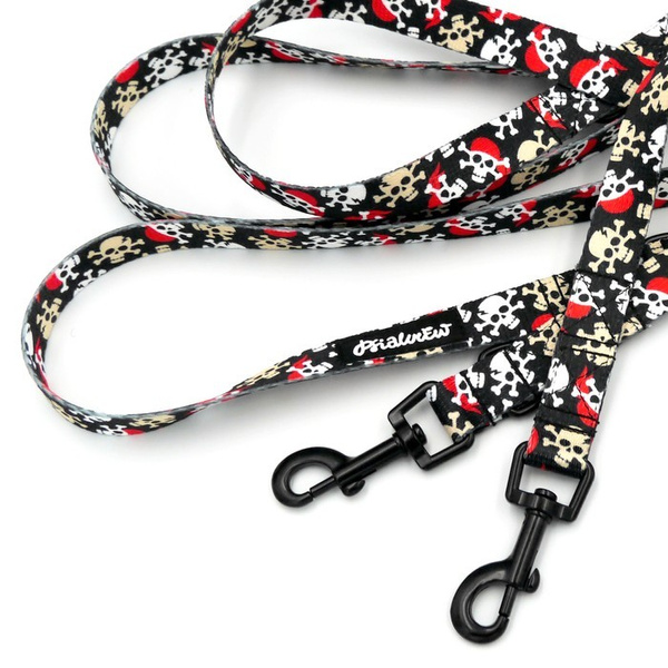 Long Dog Leash Pirates Psiakrew width 2 cm (0.78"), black snap hook 6 cm