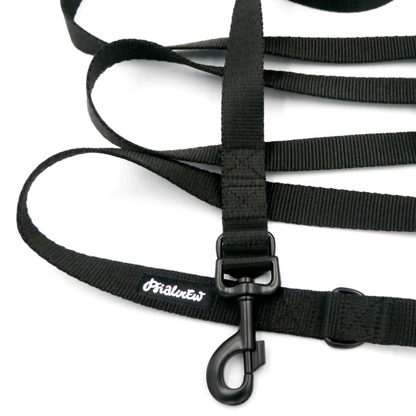 Black Dog Leash width 2.5 cm, 1" wide, big black snap hook 8 cm