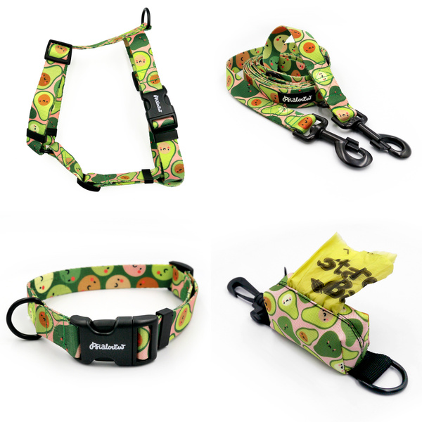 ZUBEHÖRSATZ. Großer Hund. Guacamole Time Psiakrew - Serie; Halsband, Geschirr, Leine, Etui für Kotbeutel