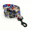 Dog Leash Día de los Muertos width 2.5 cm, 1"  wide, big black snap hook 8 cm