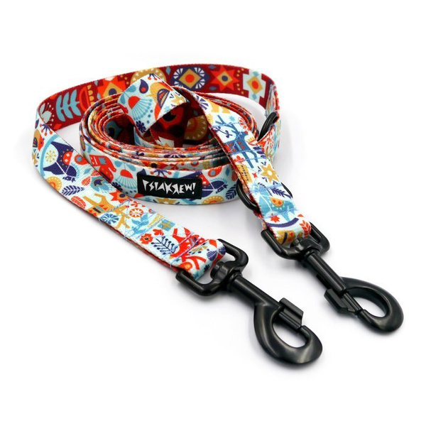 Dog Leash Winter Folk width 2.5 cm, 1" wide, big black snap hook 8 cm