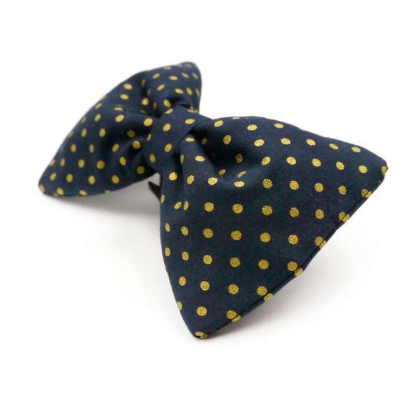 Dark Blue Dog Bow Tie, gift for dog, Gold Dots Pet Bow Tie, Bowtie, Collar Attachment