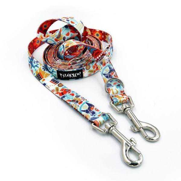 Long Dog Leash Winter Folk width 2 cm (0.78")  wide, nickel snap hook