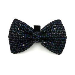 Black disco party shimmering, glossy bow tie for a dog; carnival New Year's Eve decorative bow Psiakrew