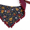 Christmas bandana for a dog with bubbles spattern Psiakrew, tied scarf, navy blue with pompoms