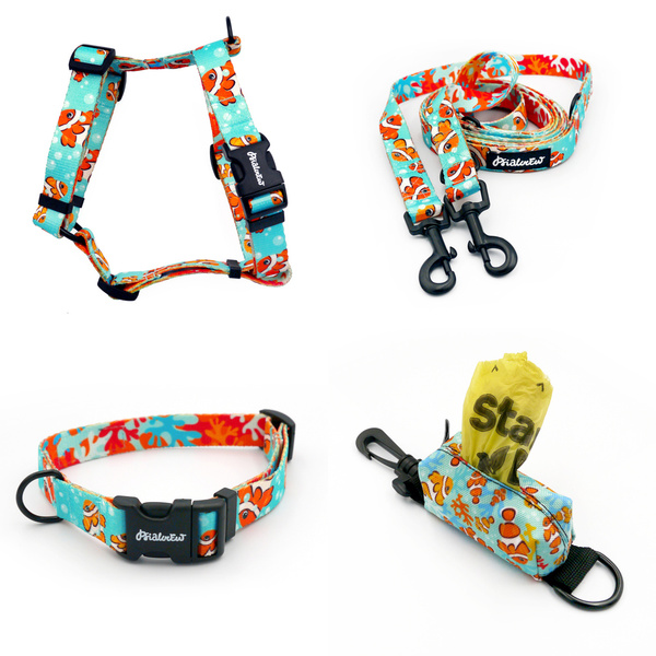ACCESSORY KIT. Small dog. Blue Lagoon Psiakrew Series; Collar, Harness, Leash, Pouch