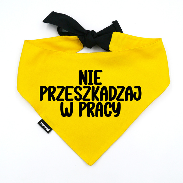 Bandana dla Psa - PRACUJĘ - Psiakrew, personalizowana wiązana chusteczka, żółta apaszka