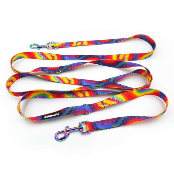 Long Dog Leash Tie Dye width 2 cm (0.78") wide, Holo petrol effect snap hook 7 cm