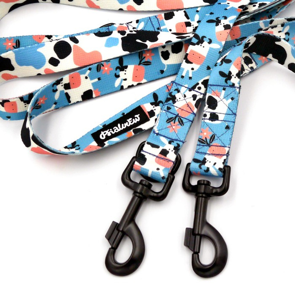 Dog Leash Spotted Cow width 2.5 cm, 1" wide, snap hook black 8cm