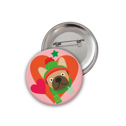Przypinka Świąteczna Pies Buldog Francuski Psiakrew Button Badzyk 25mm