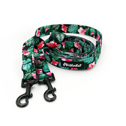 Dog Leash Tropical Monstera width 2.5 cm, 1" wide, snap hook black 6cm